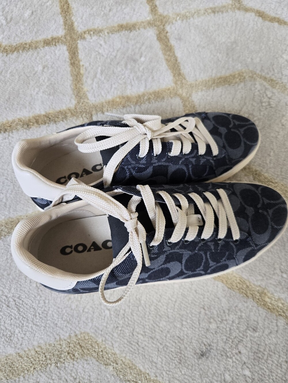 Coach Clip Low Top Navy Denim Signature Logo Sneakers with Cream Accents - Picture 6 of 7
